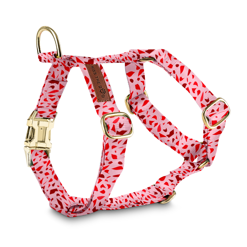 Szelki guard "Pink Terrazzo" - złote okucia