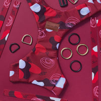 Szelki bezuciskowe "Abstract Red" - czarne okucia
