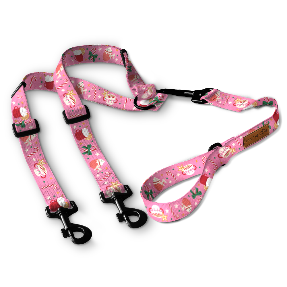 Smycz dla wielu psów "Holiday Candy" - czarne okucia