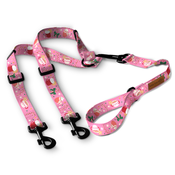 Smycz dla wielu psów "Holiday Candy" - czarne okucia