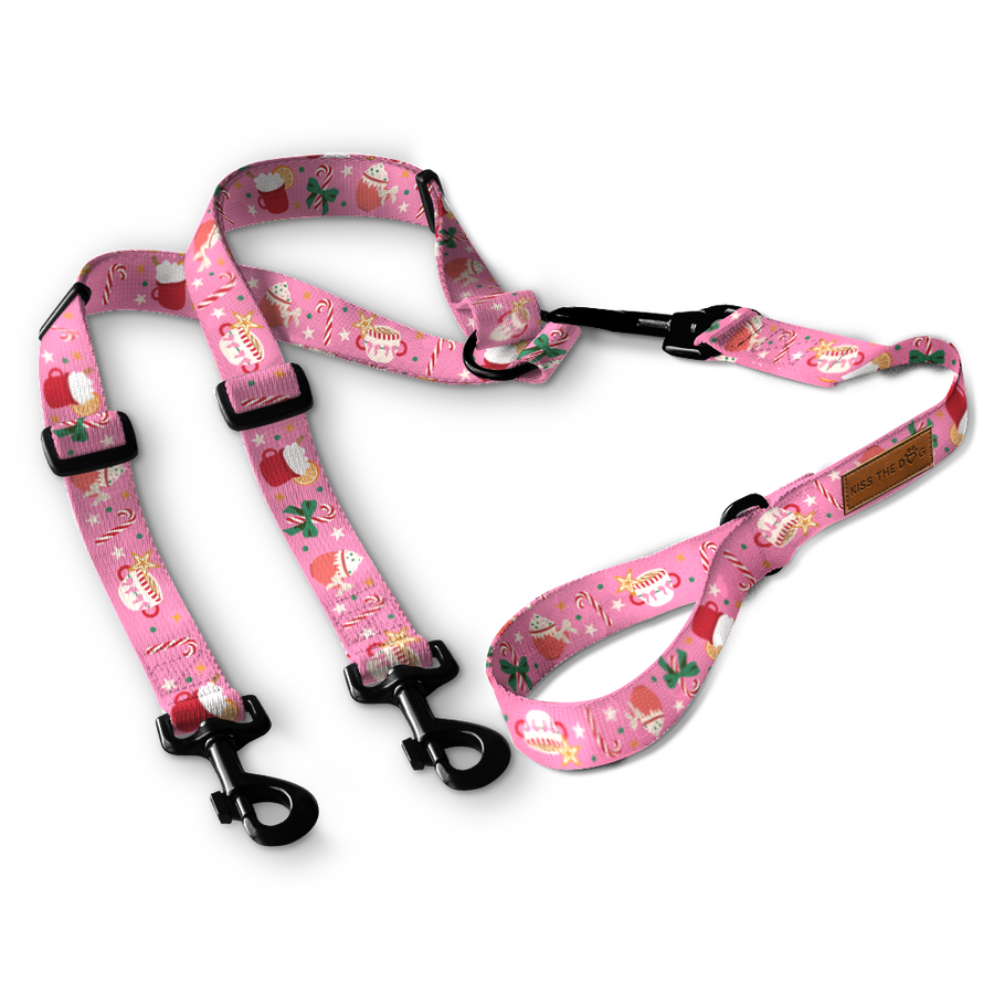 Smycz dla wielu psów "Holiday Candy" - czarne okucia