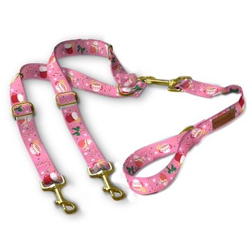 Smycz dla wielu psów "Holiday Candy" - złote okucia