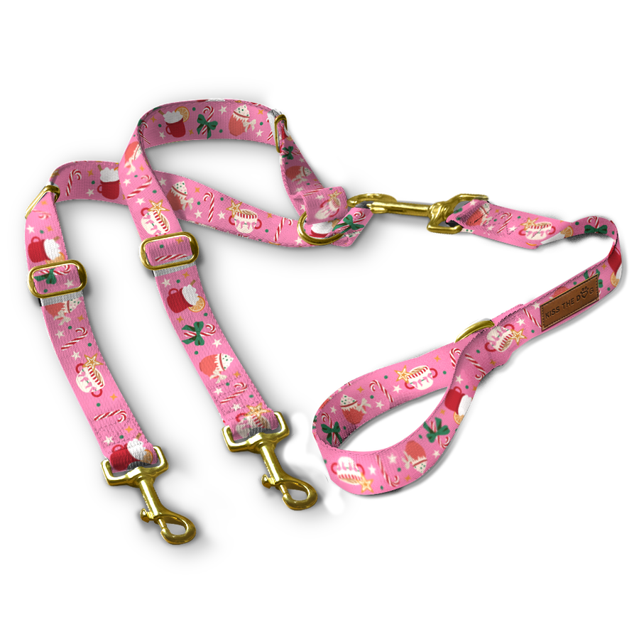 Smycz dla wielu psów "Holiday Candy" - złote okucia