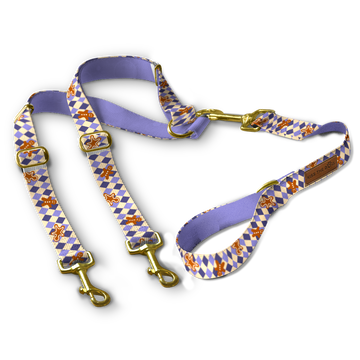 Smycz dla wielu psów "Gingerbread Grid" - złote okucia