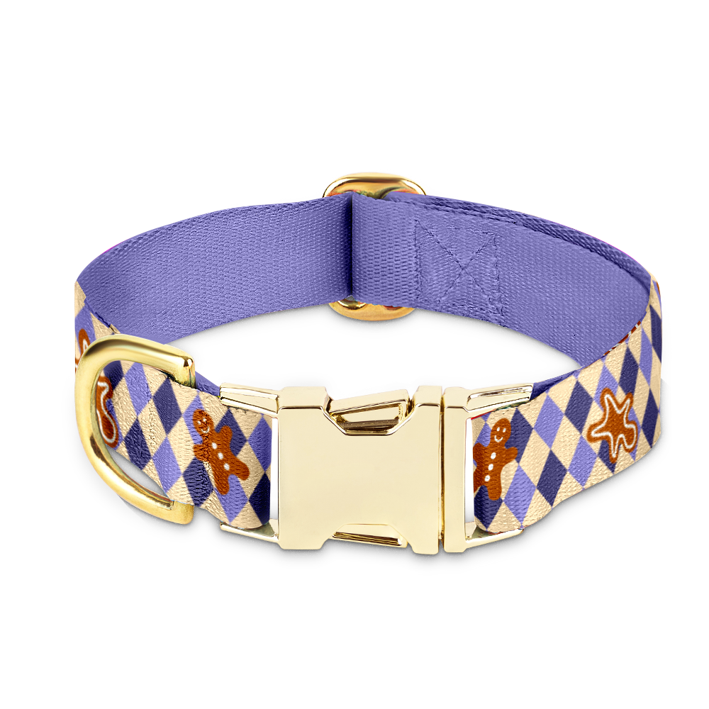 Obroża "Gingerbread Grid" - złote okucia