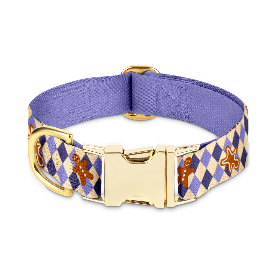 Obroża "Gingerbread Grid" - złote okucia