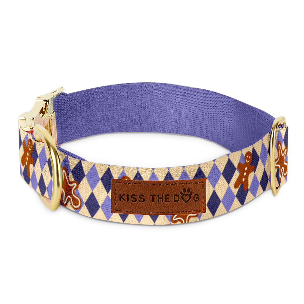 Obroża "Gingerbread Grid" - złote okucia