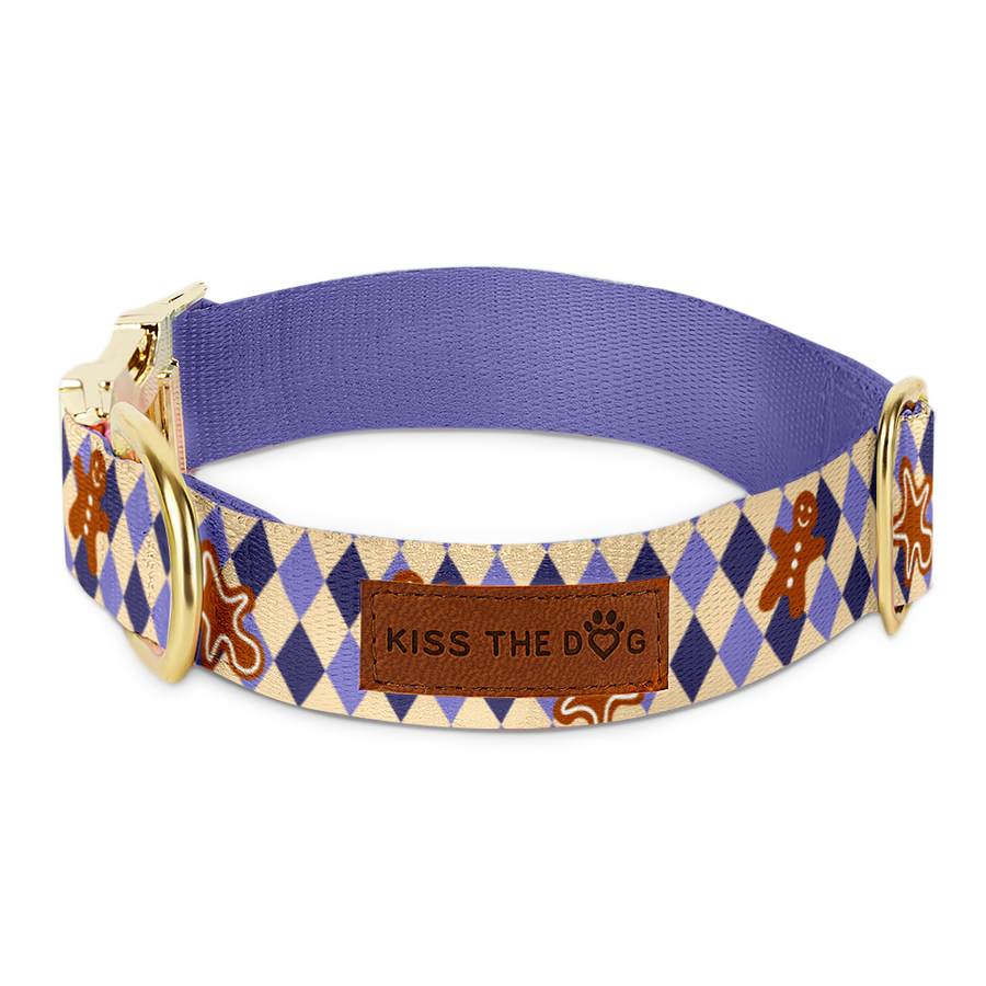 Obroża "Gingerbread Grid" - złote okucia