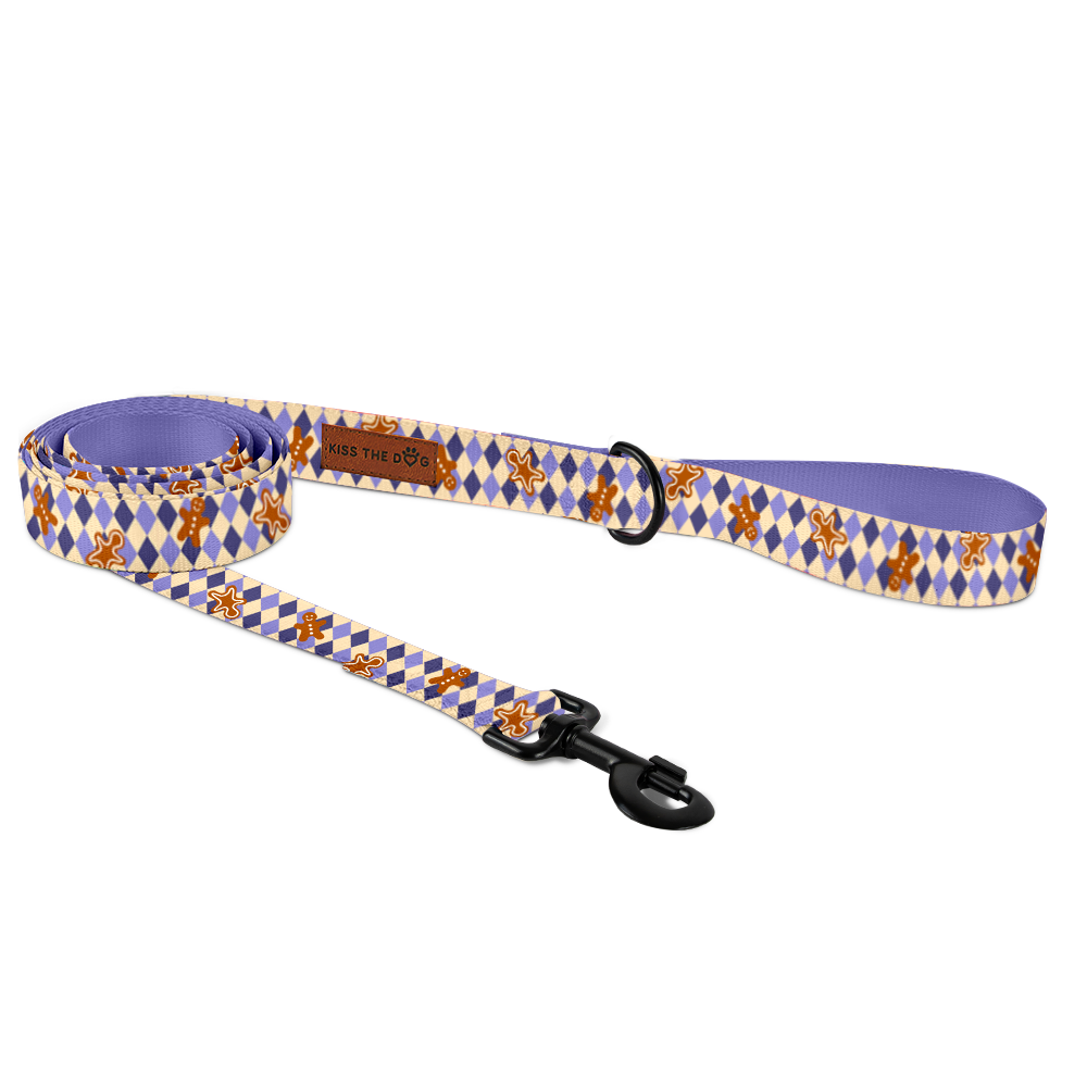 Smycz miejska "Gingerbread Grid" - czarne okucia