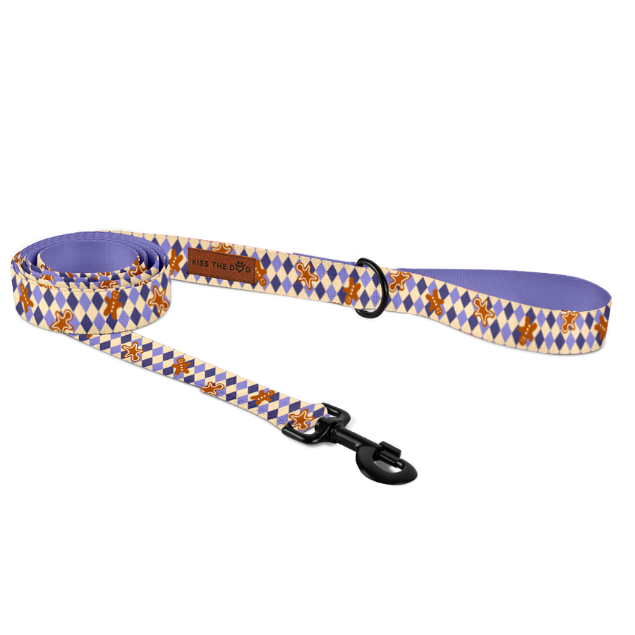 Smycz miejska "Gingerbread Grid" - czarne okucia