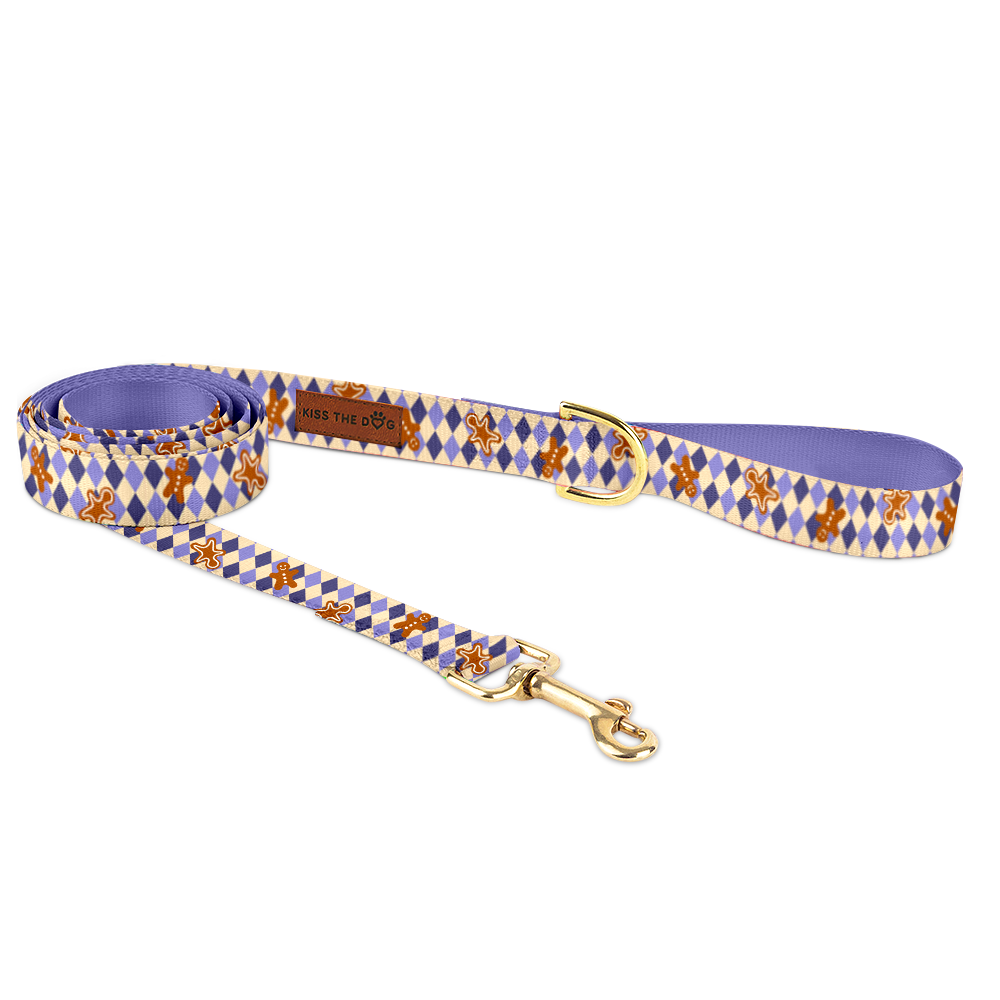 Smycz miejska "Gingerbread Grid" - złote okucia