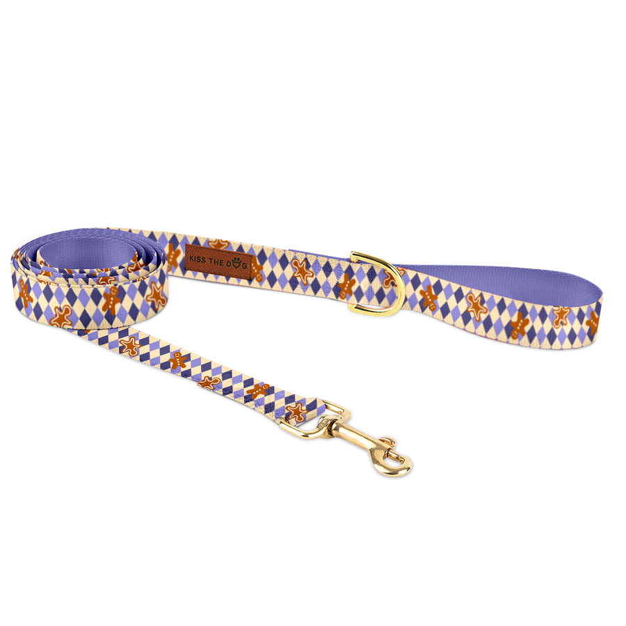 Smycz miejska "Gingerbread Grid" - złote okucia