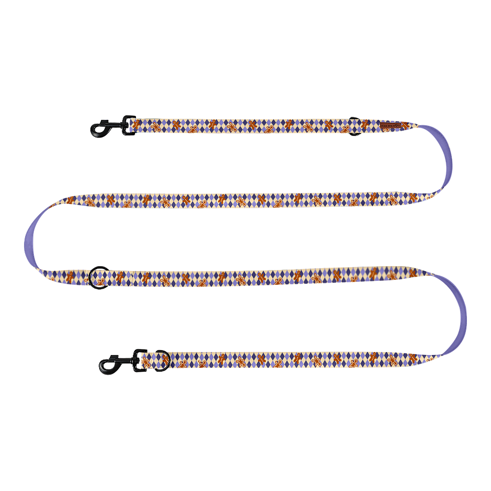 Smycz przepinana "Gingerbread Grid" - czarne okucia