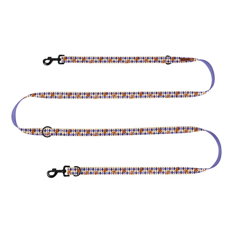 Smycz przepinana "Gingerbread Grid" - czarne okucia