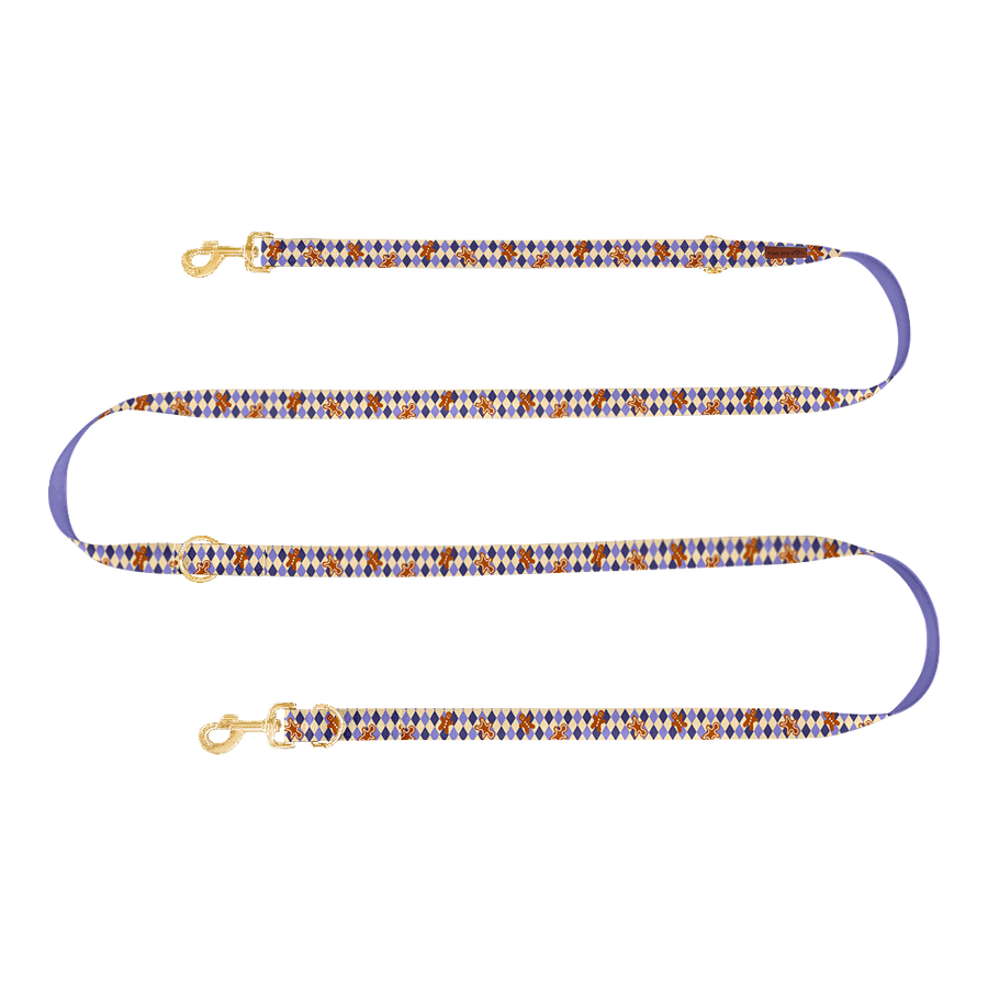 Smycz przepinana "Gingerbread Grid" - złote okucia