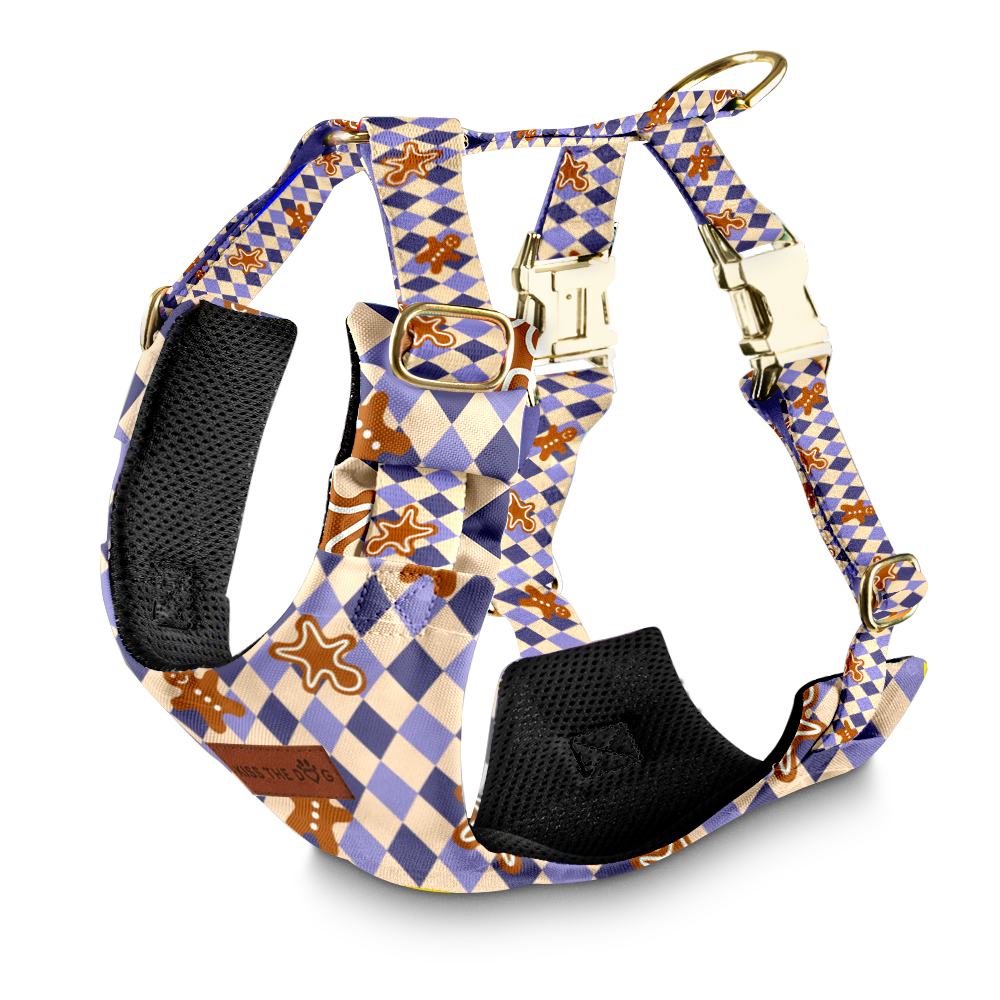 Szelki bezuciskowe "Gingerbread Grid" - złote okucia